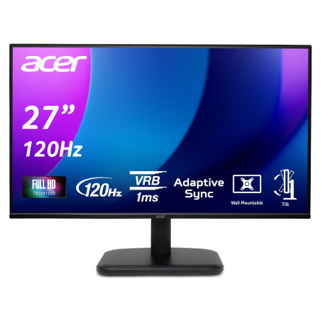 acer EK271Gbif, Écran PC 27" Full HD IPS, 120Hz (1920x1080, AdaptiveSync, 1ms VRB, 250 Nits, Comfyview, BlueLightShield, Flicker