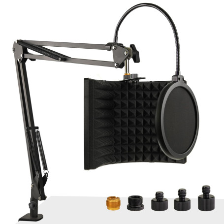 Frgyee Bouclier d'isolation de Microphone avec Support de Micro et Filtre Anti-Pop, Bouclier Sonore Pliable pour la Plupart des