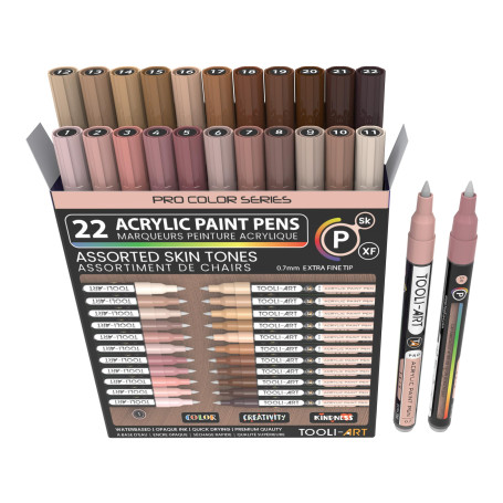 TOOLI-ART Lot de 22 marqueurs de peinture acrylique Skin Pro Color Series - Pointe extra fine de 0,7 mm - Pour peinture sur roch