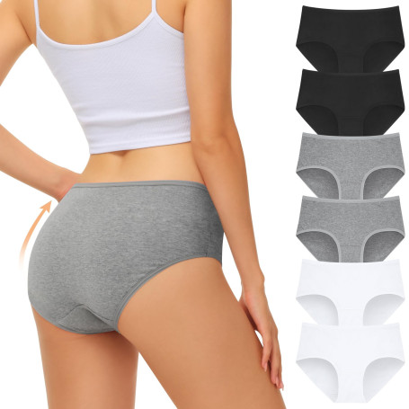 FALARY sous-vêtements Femme Lot de 6, Coton Respirant Taille Moyenne Slip, sous-vêtements Confortables et Doux pour Femmes