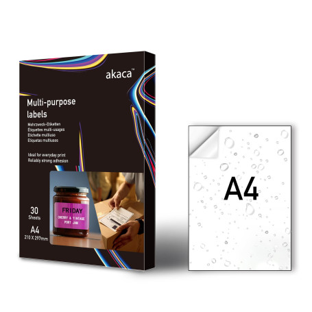 akaca Vinyle Papier Autocollant Imprimante A4, 30 Feuilles, Mat Blanc, Étiquette Imperméable, Résistants aux Déchirures, Adhésif
