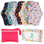PHOGARY Serviette Hygiénique Lavable, Lot de 7 Serviettes Hygiéniques Réutilisables avec 1 Sac de Rangement, pour Flux Abondant 