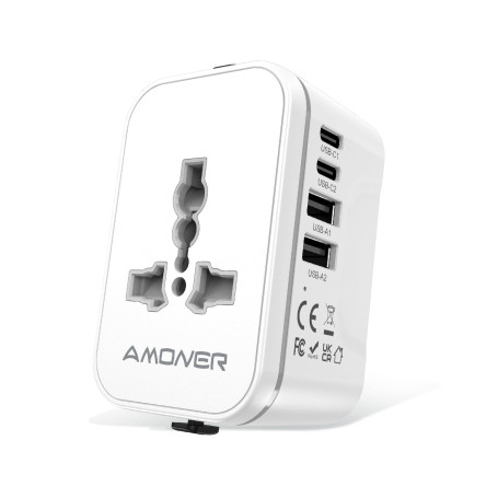Amoner Adaptateur Prise Universelle, Travel Adapter Internationale Voyage avec 2 USB 2 Type C Universel UK EU USA Allemagne Ital
