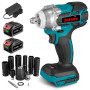 ONEVAN cle a choc sans fil brushless, boulonneuse a choc 1/2" acec 2x3.0Ah batteries et chargeur, 300nm, 2 vitesses, 2 en 1 clé