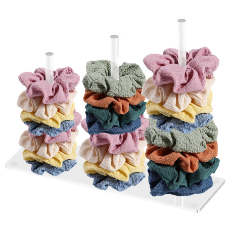 Focenat Organisateur de Chouchou à 3 Niveaux, Transparent Support Chouchou Cheveux, Attache-Cheveux Présentoirs en Acrylique,Sup