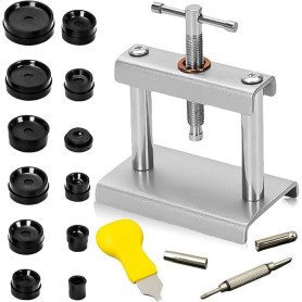Kit de presse de montre : 15 pièces d'outils d'insertion, presse d'horloge, fermeture de boîtier avec 12 plaques de pression, in Kit de presse de montre : 15 pièces d'outils d'insertion, presse d'horloge, fermeture de boîtier avec 12 plaques de pression, in