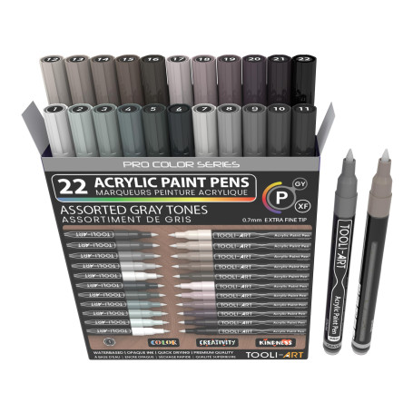 Lot de 22 stylos à peinture acrylique Pro Color Series assortis, pointe extra fine 0,7 mm pour peinture sur rocher, verre, tasse