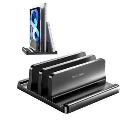 VAYDEER Support Vertical 4 en 1 pour Ordinateur Portable, 2 emplacements Compatible avec MacBook/iPad/PC jusqu'à 17,3 Pouces - N