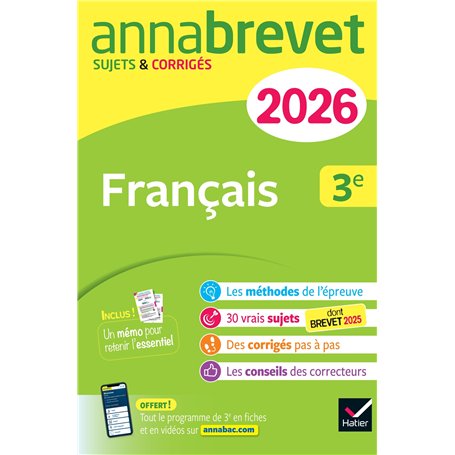 Annales du brevet 2026 - Annabrevet Français 3e - Nouveau brevet