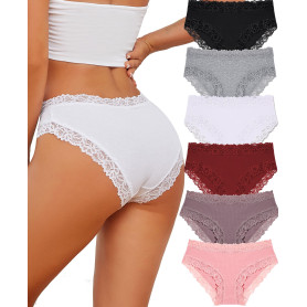 ALL OF SHE Lot de 6 sous-vêtements en Coton Caleçons Femmes Slip Dentelle Culotte Soft Hipster Sexy Panties Underwear Women Mult ALL OF SHE Lot de 6 sous-vêtements en Coton Caleçons Femmes Slip Dentelle Culotte Soft Hipster Sexy Panties Underwear Women Mult
