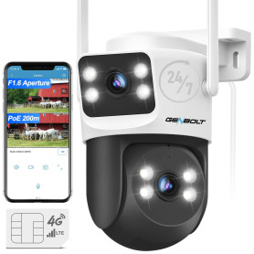 GENBOLT 4G LTE Caméra Surveillance Extérieure avec Carte Sim, Double Objectif PoE CCTV Caméra sans WiFi, Filaire 24/7 Enregistre GENBOLT 4G LTE Caméra Surveillance Extérieure avec Carte Sim, Double Objectif PoE CCTV Caméra sans WiFi, Filaire 24/7 Enregistre
