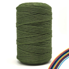 FORBELL Fil de coton pour macramé - 3 mm x 300 m - Fil de coton de qualité supérieure - Pour bricolage, artisanat (vert armée, 3