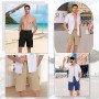 Atxnn Short Homme et Coton Lin Shorts Cargo d'été Taille Élastique Bermudas Pantalon Court Multipoche Cordon de Serrage