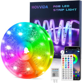HOVVIDA Ruban LED 15M, 1 Rouleau, 30 LED/Mètre, 24V RVB Bande LED, 450 LED, APP et Télécommande, Synchronisation de la Musique,  HOVVIDA Ruban LED 15M, 1 Rouleau, 30 LED/Mètre, 24V RVB Bande LED, 450 LED, APP et Télécommande, Synchronisation de la Musique,