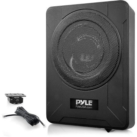 Pyle Caisson de Basse Voiture Amplifié 20 cm à Profil Bas - Système Subwoofer Actif Compact de 600 Watts, Enceinte Active sous S