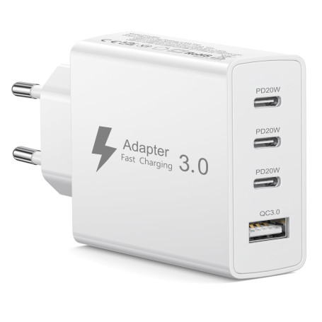Chargeur USB C Rapide 50W, Prise USB C Multiple 4 Port PD+QC Chargeur Type C Charge Rapide Adaptateur Secteur USBC Chargeur Rapi