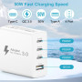 Chargeur USB C Rapide 50W, Prise USB C Multiple 4 Port PD+QC Chargeur Type C Charge Rapide Adaptateur Secteur USBC Chargeur Rapi