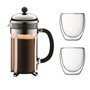 BODUM CHAMBORD Set cafetiere a piston - 8 tasses -  1L - Gris - Avec 2 verres double paroi Pavina 0