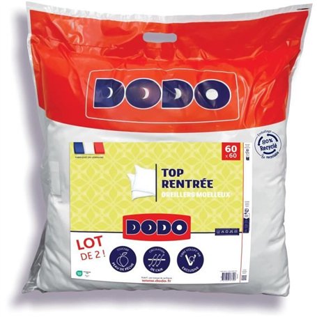 DODO Lot de 2 Oreillers - Top Rentrée - Oreillers moelleux - 60 x 60 cm