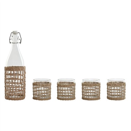 Ensemble de verres avec bouteille Home ESPRIT Naturel Verre Fibre 1 L