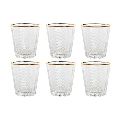 Set de Verres Home ESPRIT Transparent Doré Verre Avec relief 350 ml (6 Unités)