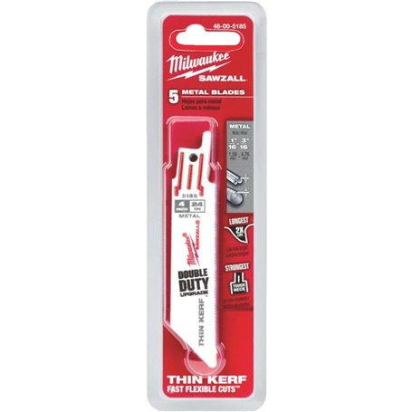 Lame de scie sabre Sawzall fine 100 mm 24 dents MILWAUKEE - 5 pièces - 48005185