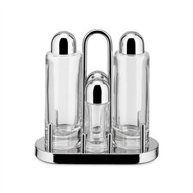 Alessi | 5070 - Ensemble de Porte-condiments Design pour Huile, Vinaigre, Sel et Poivre en Acier Inoxydable 18/10 et Verre Crist Alessi | 5070 - Ensemble de Porte-condiments Design pour Huile