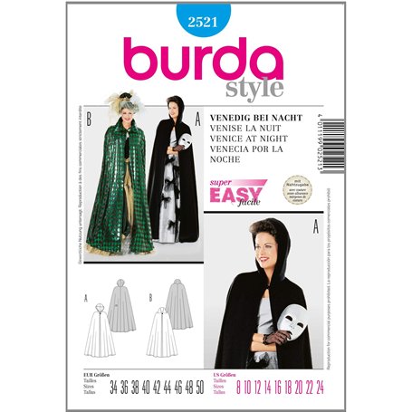 Burda B2521 Patron de Couture Venise la Nuit 19 x 13 cm