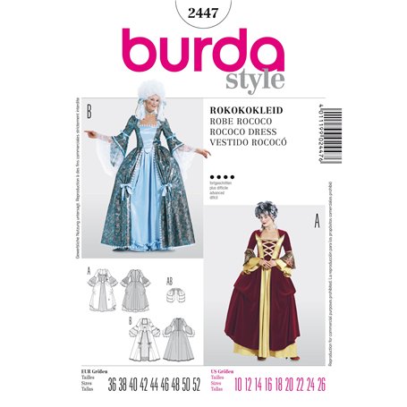 Burda B2447 Patron de Couture Robe Rococo 19 x 13 cm