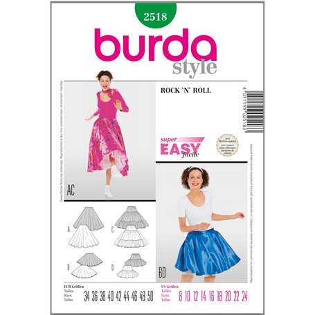 Burda B2518 Patron de Couture Rock N Roll 19 x 13 cm