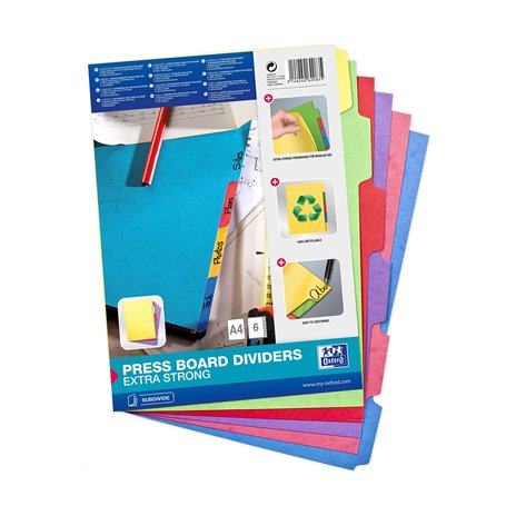 Oxford Intercalaires Neutres 6 Positions Format A4 Carte Lustrée 450G Assorti