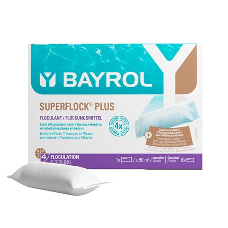 BAYROL Superflock Plus 1 kg - Floculant Piscine pour Filtre à Sable/Verre - Formule avec lanthane - Élimine Les Particules Fines