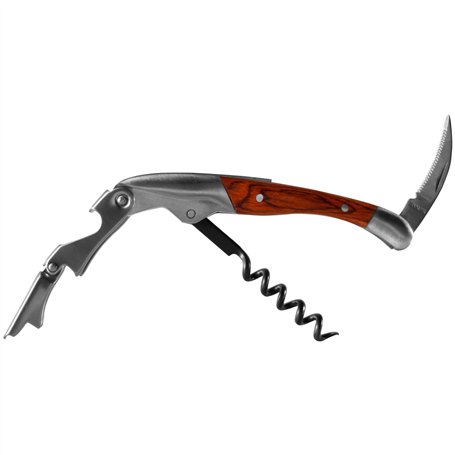 Couteau de serveur professionnel - Tire-bouchon - Décapsuleur - Coupe-capsule - Double levier - Bois verni