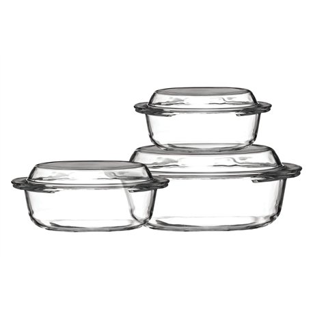 Premier Housewares 0104113 Set de 3 Cocottes Verre Trempé avec des Couvercles 0