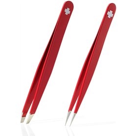 Rubis Pince à Épiler Professionnelle Set - Pincettes en Acier Inoxydable pour l'épilation des Sourcils - Slant / Pointue