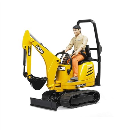 Bruder 62002 - Micropelle JCB 8010 Cts avec Ouvrier du bâtiment - 1:16 - Véhicule de Chantier - Pelle à cuillère