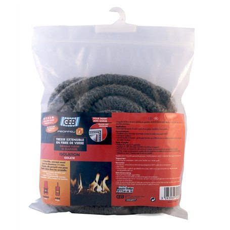 GEB Propfeu Tresse ronde extensible en fibre de verre pour étanchéité réfractaire des vitres d'insert de cheminée - Diamètre Ø 1