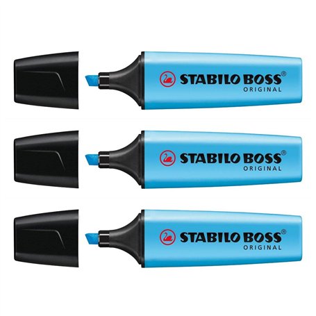 STABILO Lot de 3 surligneurs "BOSS ORIGINAL" - bleu