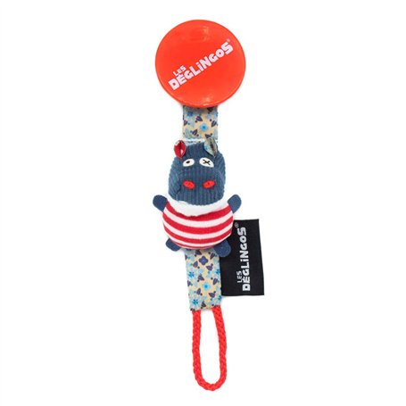 Les Déglingos - Hippipos l'hippo - Accroche sucette - Attache tétine avec peluche toute douce pour fille et garçon- Accessoire p