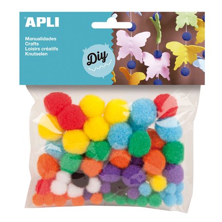 APLI 13061 - Sachet de 78 pompons de couleurs vives pour loisirs créatifs