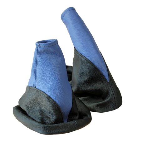 Soufflet de levier de Vitesse et Frein à Main pour Astra G 1998-2009 en cuir veritable - L&P A099-1 Noir-Bleu