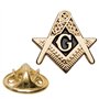 Badge pin’s équerre et compas franc-maçonniques, armoiries & G Dorés, Épinglette en émail