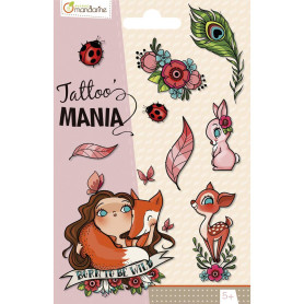 MY MANDARINE CC003O - TATOO'MANIA - 1 feuille 10,5x16 cm de 9 tatoos - À partir de 5 ans - FORÊT MY MANDARINE CC003O - TATOO'MANIA - 1 feuille 10