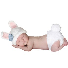 (White Rabbit) - White Rabbit, Newborn Baby Girl Boy Crochet Knit Costume Photo Photography Prop Hats Outfits (White Rabbit) - White Rabbit