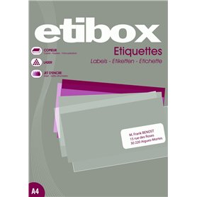 ETIBOX 119768-1000 étiquettes blanches autocollantes - 105x57 mm - Imprimantes: Laser, copieurs, Jet d'encre - Coins droits. ETIBOX 119768-1000 étiquettes blanches autocollantes - 105x57 mm - Imprimantes: Laser