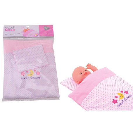 Johntoy Baby Rose Ensemble Couverture et Coussin de Poupée