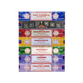 Satya Nag Champa Incense Gift Set, Super Hit, Dragon's Blood, Sandalwood, Patchouli, Lavender, Positive Vibes, 15 g , lot 7 Satya Nag Champa Incense Gift Set