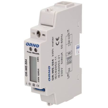 ORNO WE-504 Compteur Electrique Monophasé 80A Port RS-485 1 Module pour DIN TH-35mm