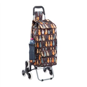 Chariot de Course, Poussette de marché 6 Roues Coloris Marron avec Motif Chats 43L Chariot de Course