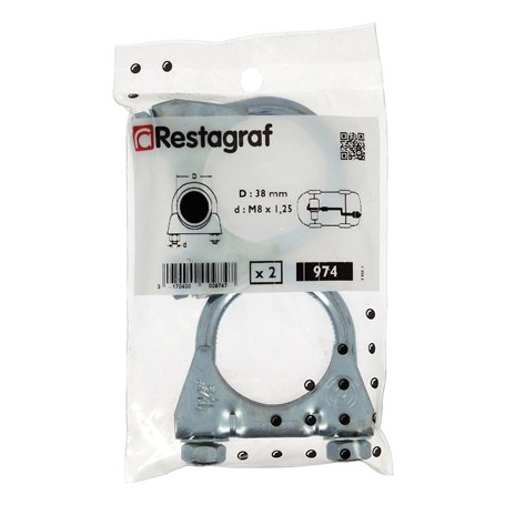 Restagraf - Bride d'Échappement en U - Collier de Serrage Métallique pour Tuyau d'Échappement Diamètre 38 mm - Fixation pour Lig